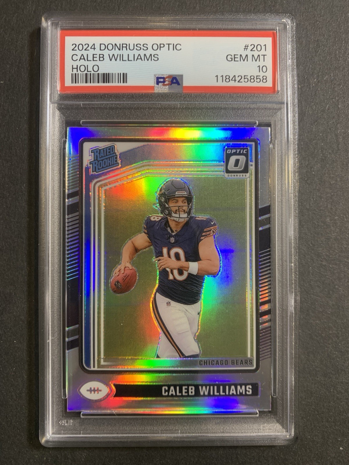 2024 Donruss Optic Rated Rookie Caleb Williams #201 Holo Prizm (RC) PSA 10 GEM view 1