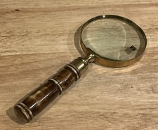 Vintage Brass Magnifying Glass Magnifier w/Faux Wood Handle 9.5  Made In India