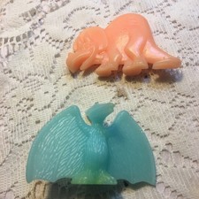 1980's Post Fruity Pebbles Dinosaur Figures Orange  Blue Prize Premium Cereal