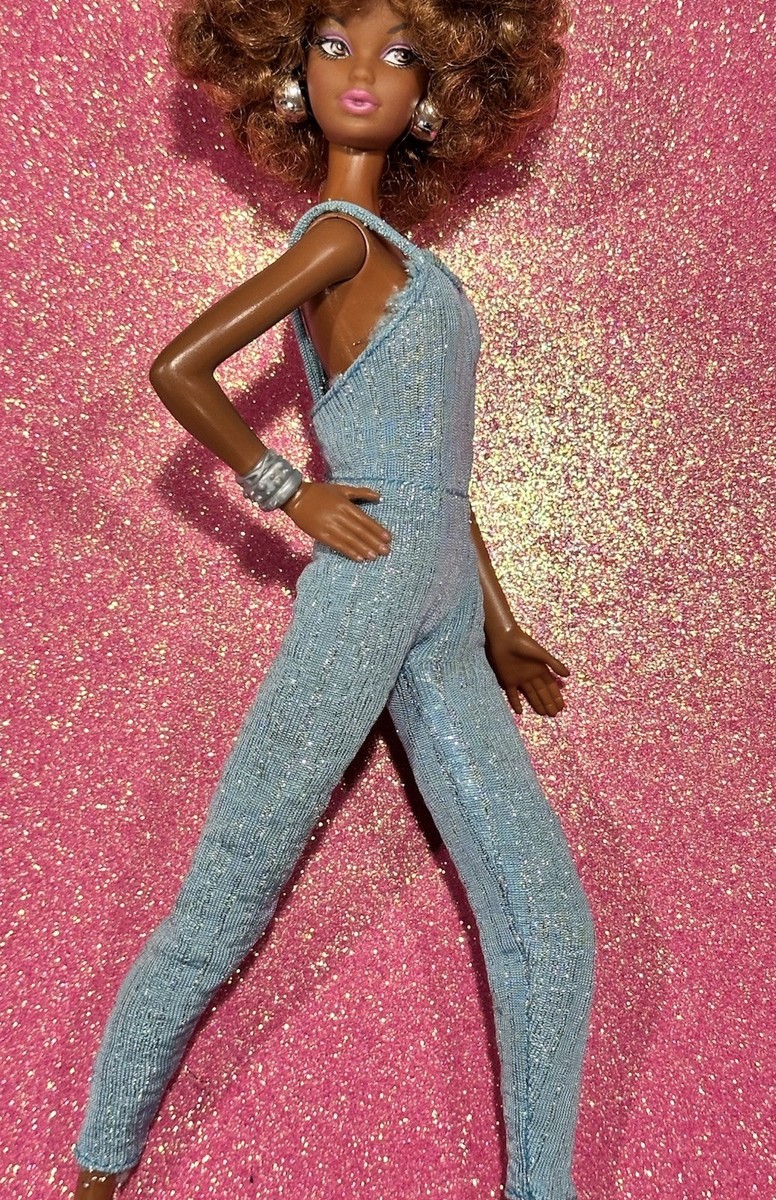 Vintage Barbie PJ Christie Light Blue Disco Jumpsuit 