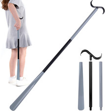 35" Dressing Stick with Shoe Horn Sock Remover, Adjustable Aid in Grey/Black