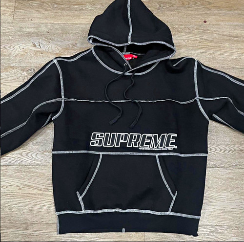 Supreme Men's Black Pullover Hoodie Size S Cotton Logo Kangaroo Pocket