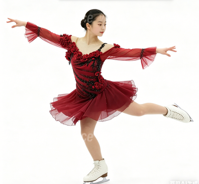 red figure skating competition dresses GRACELYN Red draped Figure Skating Dress