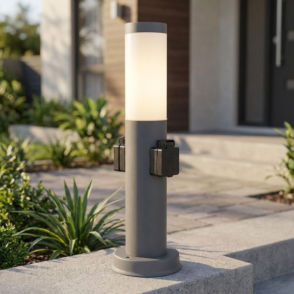 Stehlampe Sockelleuchte AußEnlampe Gartenleuchte Steckdose Edelstahl H 45 Cm-image