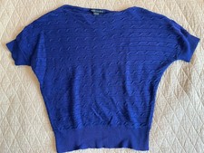 RALPH LAUREN Vintage Blue Horizontal Cable Knit Cotton Boatneck Sweater Size L