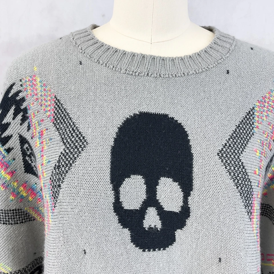 Suéter feminino caveira poncho suéter OS franja gótico boho ousado Y2K sudoeste - Imagem 2 de 4