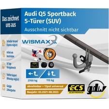 ANHÄNGERKUPPLUNG für Audi Q5 Sportback ab 21 abnehmbar GDW +13pol E-Satz ABE