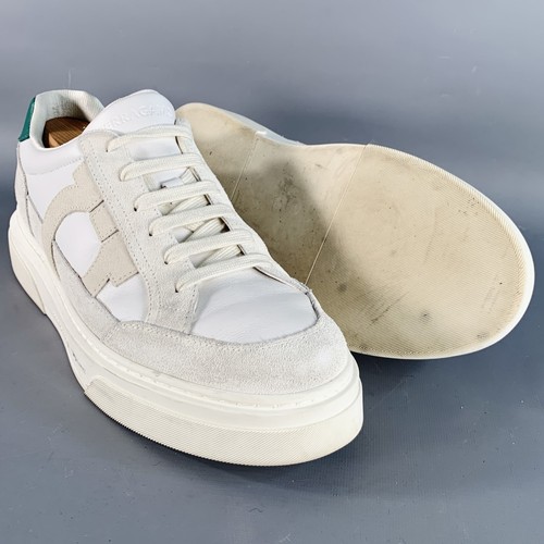SALVATORE FERRAGAMO Size 11 White Green Logo Leather Chunky Sole Sneakers - Picture 5 of 10