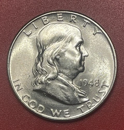 1948 D Franklin Silver Half Dollar, Choice to Gem Uncirculated.