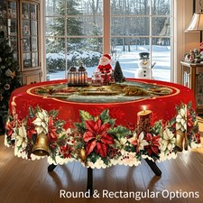 1pcs Christmas Tablecloth Poinsettia Festive Decor Christmas Dinner Party Tables