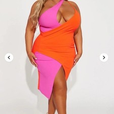 Fashion Nova Sold Out Plus Size Diane Colorblock Orange & Pink Midi Dress 3XL