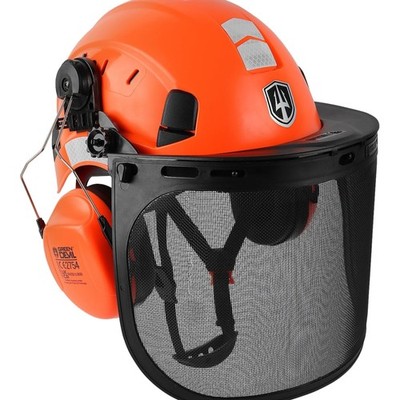 Kettensägen-Schutzhelm 3-in-1 Forstschutzhelm mit Gehörschutz Visier orange
