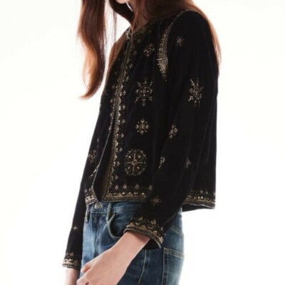 ZARA Samt Blazer Jacke Stickerei Gold XL embroidered velvet Jacket  Blogger