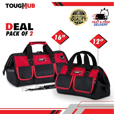 Werkzeugtaschen 12 Zoll & 16 Zoll strapazierfähig mehrere Taschen Elektriker Werkzeugtaschen (2er-Pack)