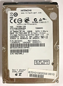 160 GB SATA NOTEBOOK FESTPLATTE HITACHI  HTS725016A9A364 2,5'' ZOLL #NFP622