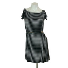 Old Navy Womens Dress SP Black White Striped Short Sleeve Slinky A-Line Casual