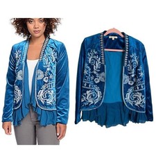 Indigo Thread gorgeous Blue Soft Velour Blazer Size Xs