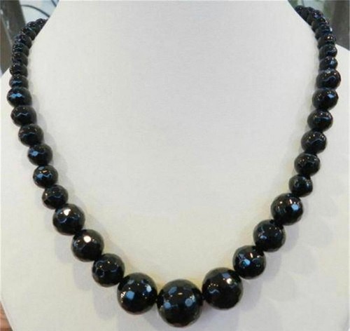 Natural 6-14mm Faceted Black Agate Round Onyx Gemstone Beads Necklace 18" AAA - Picture 7 of 12