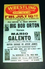 RARE 1965 wrestling poster ATLANTA BOB ORTON MARIO GALENTO Savage Scarpa Kozak
