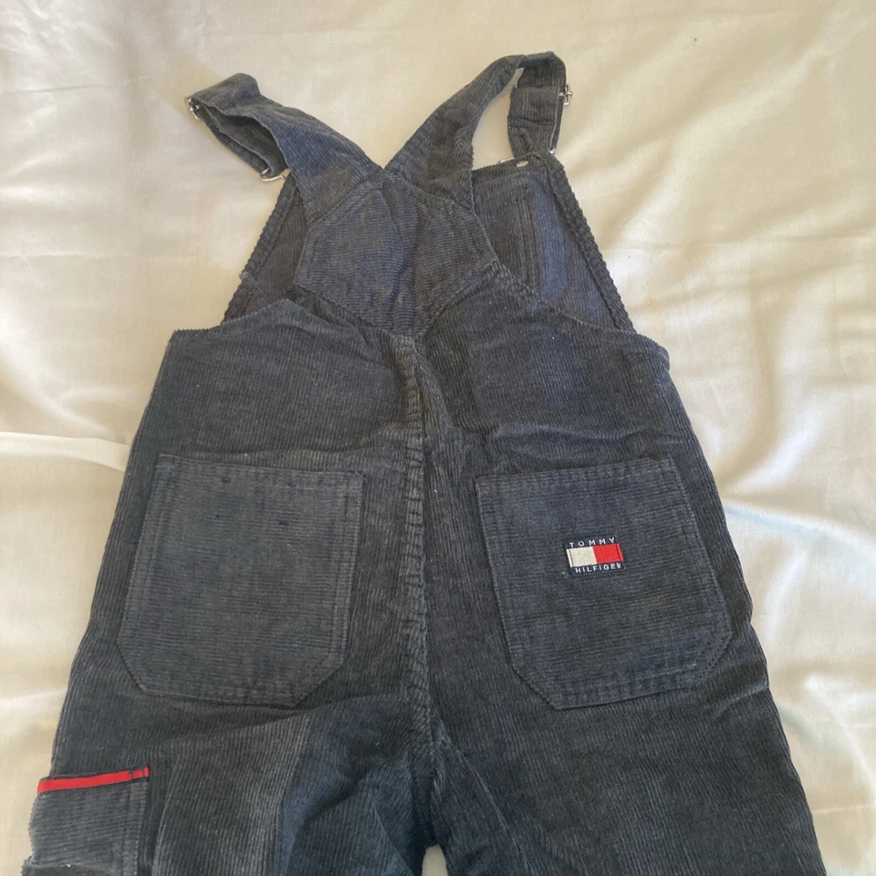 Tommy Hilfiger Corduroy Overalls Boys 6X Navy Blue Snap Sides Adjustable Straps - Image 2 of 4