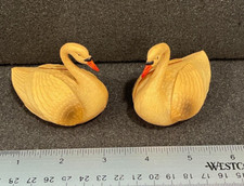 2 Vintage Celluloid Swan Raised Wings Hollow Farm Pond 2" Circa 1890-1910 - VGC