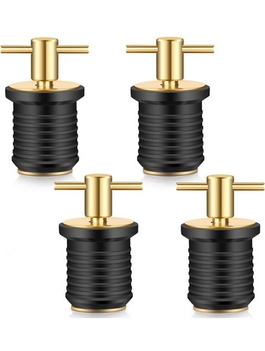 Plug - Brass and Rubber 1" Boat Drain Plugs, Twist & Turn Seal 4pc