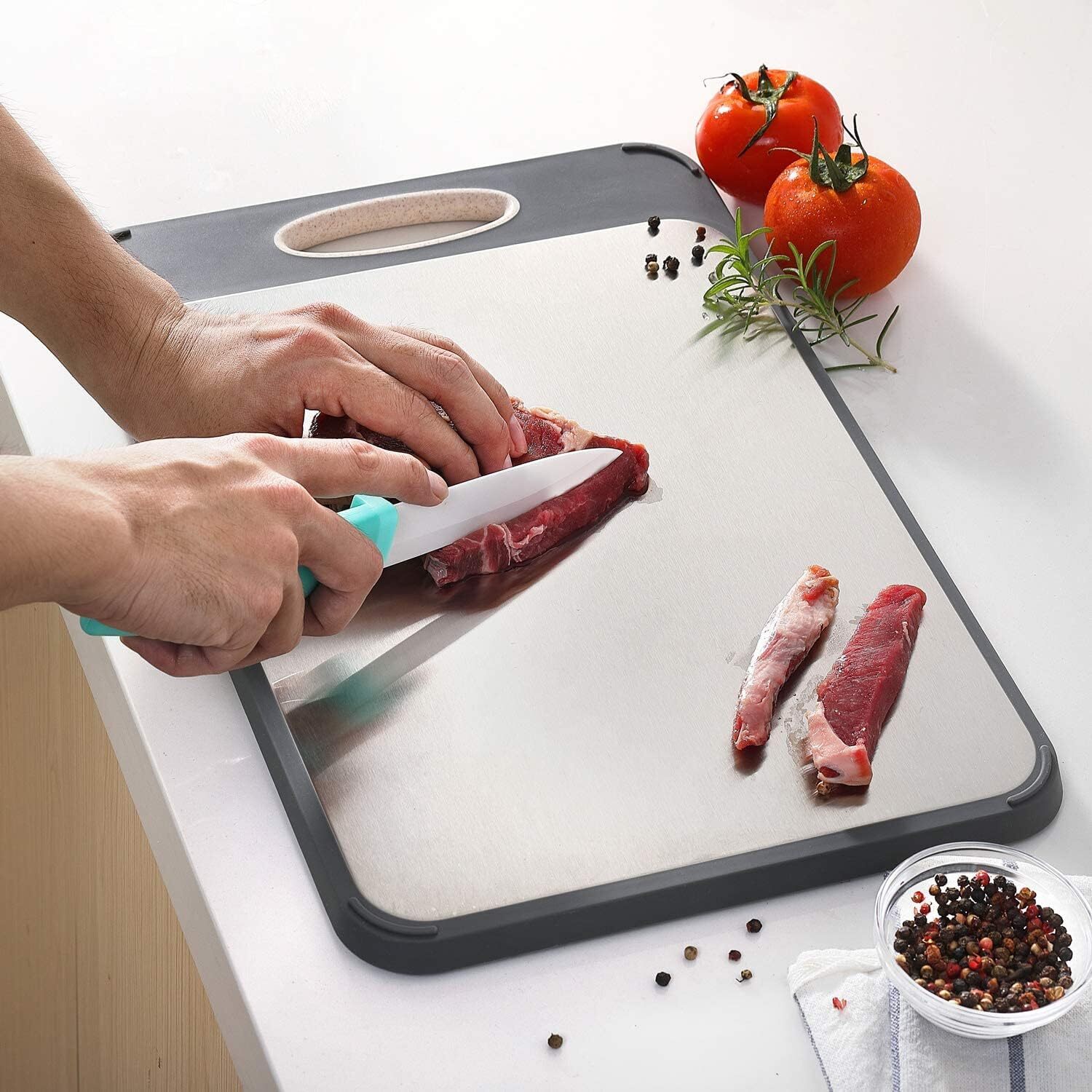 Cutting Board Double Sided, GUANCI Large Size 16”×11”, with Stainless Steel NEW-image