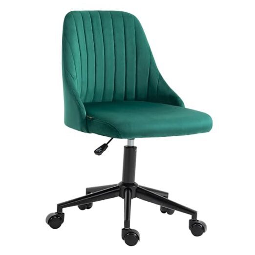 Mid-Back Office Chair, Velvet Fabric Swivel Scallop Shape Computer Desk Green