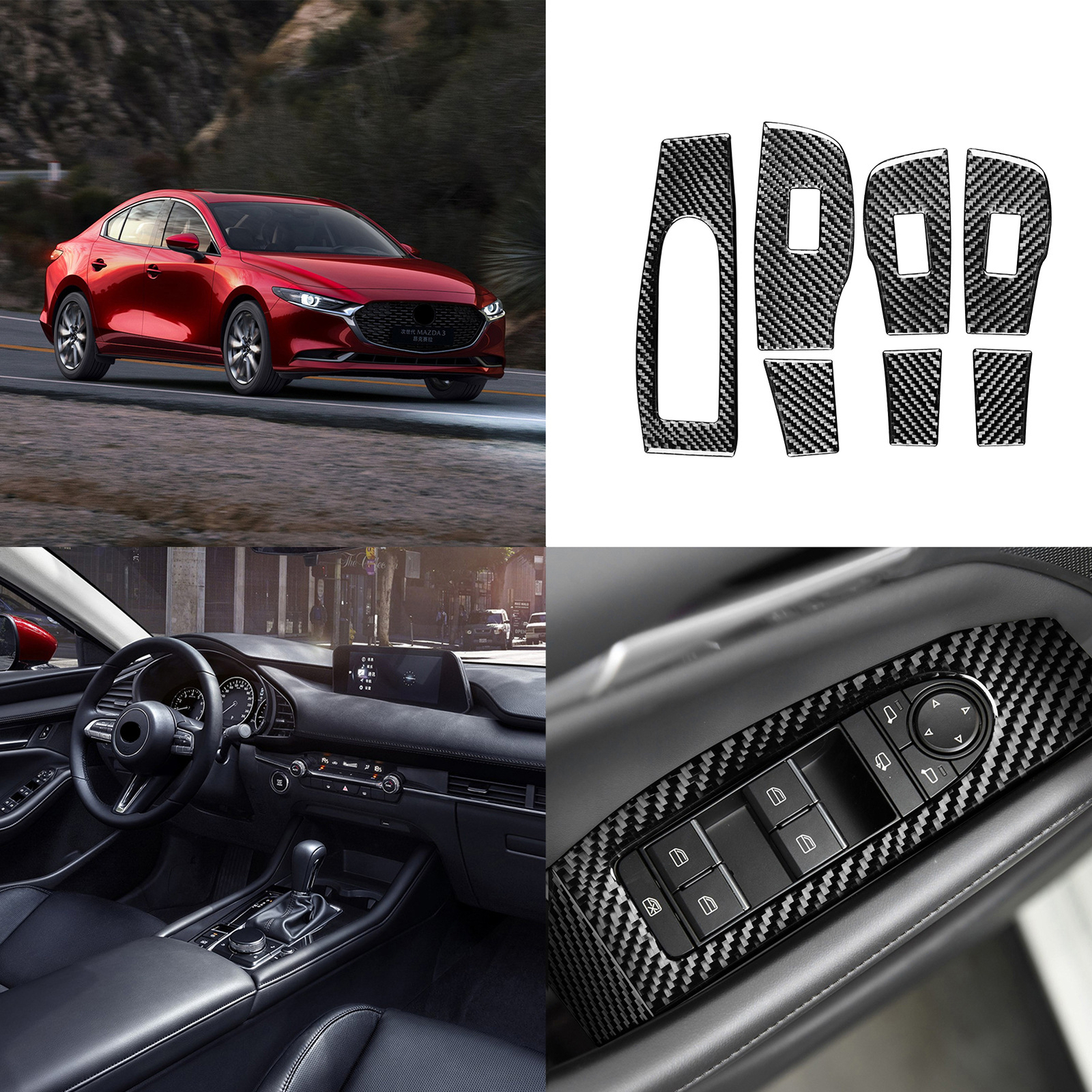 7 Pcs Window Lift Switch Panel Cover Trim Accessories For Mazda 3 Axela 2020-24