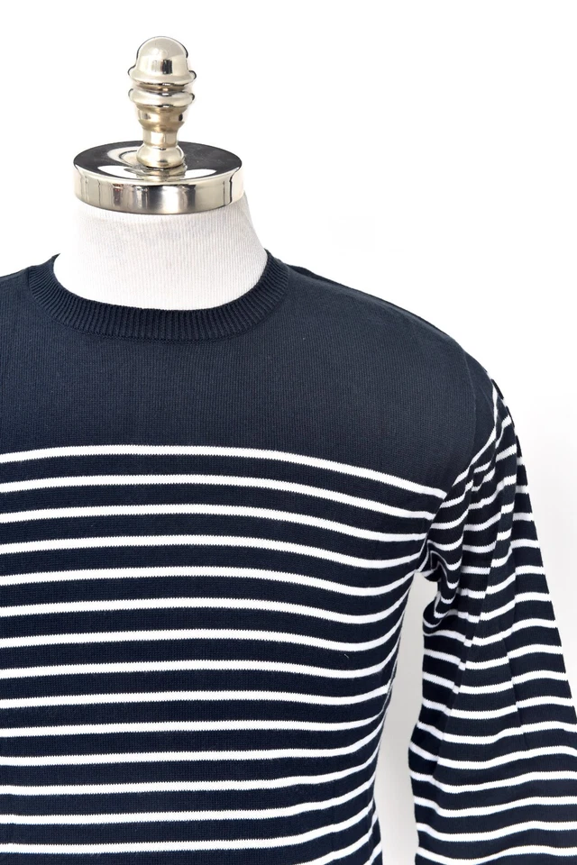 Nuevo DENIM por VANQUISH & FRAGMENT Suéter Azul Marino a Rayas Cuello Redondo S (EU 48) Foto 2 de 4