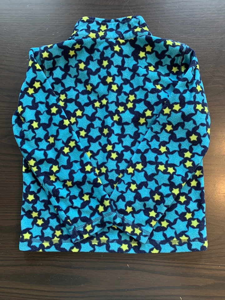 Garnet Hill Kids Girls Fleece Pullover Medium Blue Green Stars 1/4 Zip - Image 3 of 4