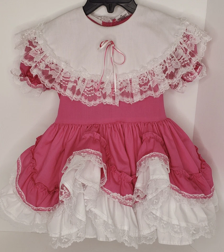 Hermoso Vestido Bebé Niñas Vintage Volantes En Capas Rosa Floral Círculo Pagent Talla 2 Foto 2 de 4