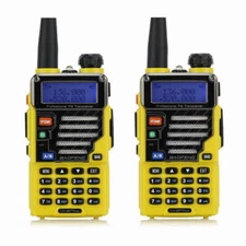 2x Baofeng UV-5R Plus Qualette Yellow 2m/70cm Band VHF UHF FM Ham Two-way Radio