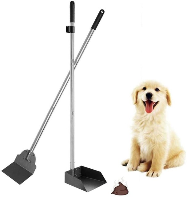 Pet Pooper Scooper Metal Dog Rake Tray Scoop Waste Clean Remove Long