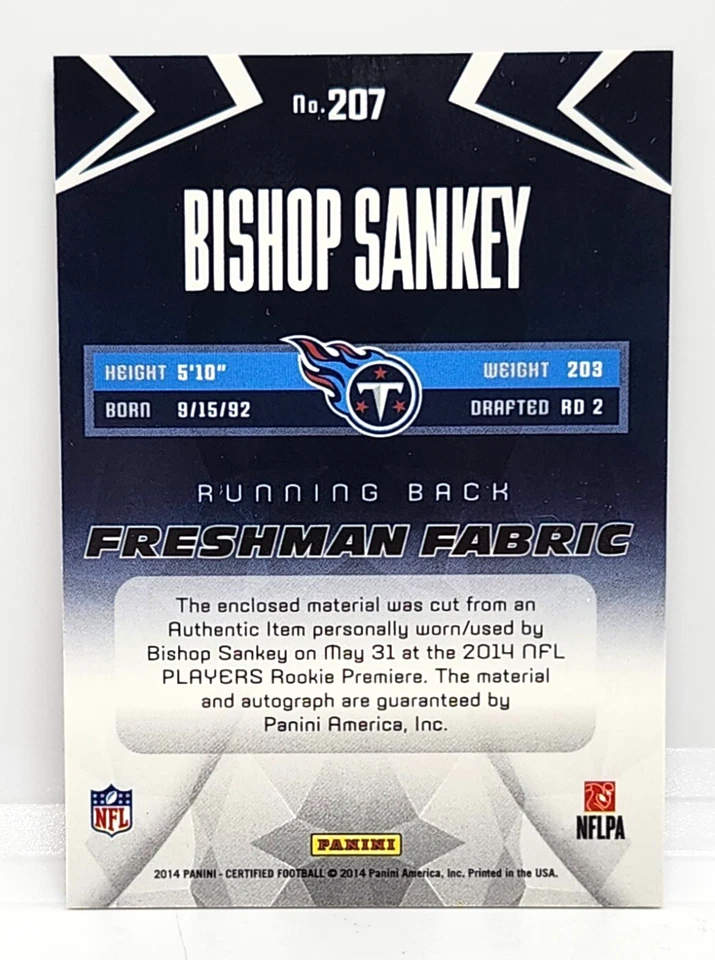 BISHOP SANKEY /249 RED ROOKIE AUTO RELIC ~ 2014 PANINI CERTIFIED/FRESHMAN FABRIC - Image 2 of 2