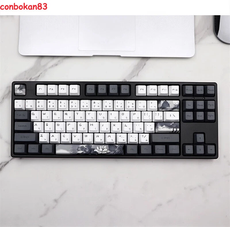 Black & White Ink Lotus Flower Theme Custom OEM Keycap Mechanical Keyboard Suit - Image 3 of 4