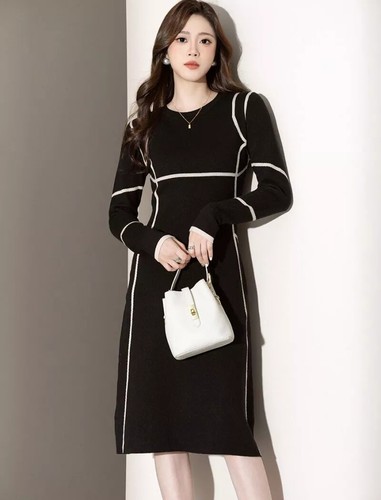 Etuikleid Kleid Frau Elegant Lange Ärmel IN Jersey Weiß Schwarz 24872 ...