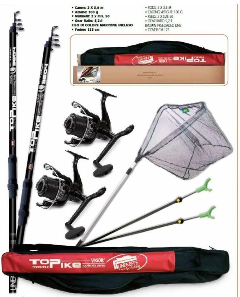 LINEAEFFE PIKE Hecht COMBO SET 2 Rute + 2 Rollen + Kescher + Ständer + Futtera