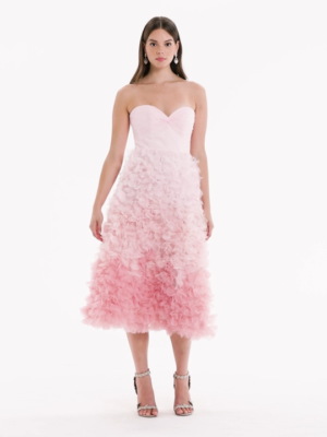 MARCHESA NOTTE OMBR 3-D FLOWER-PETAL TULLE TEA-LENGTH GOWN in Pink sz 10  $895 | eBay