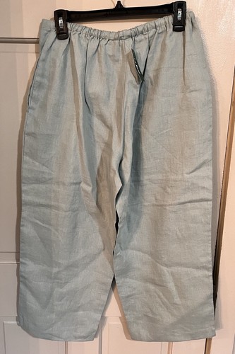 L.L. Bean Womens Crop Pants 12 Petite Linen Green Bluegrass Lagenlook Beach NWT - Picture 5 of 10
