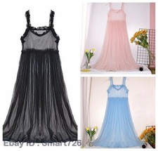 Women Sheer Camis Full Slip Dress Extender Ruffle Tulle Cover Up Long Petticoat