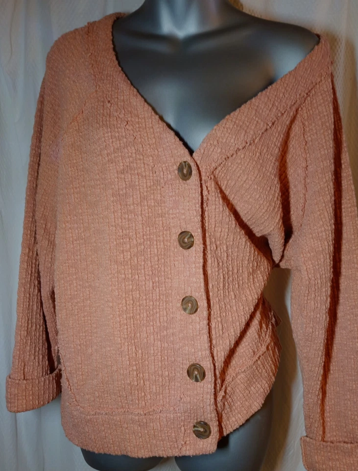Cárdigan Suéter Two By Vince Camuto Mujer Talla XXL Melocotón Grueso Botón Costero Foto 4 de 4