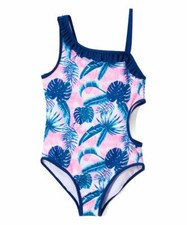 Jantzen Little Girls' Blue and Pink Palm Tree Print One-Piece Swimsuit, 4-6X