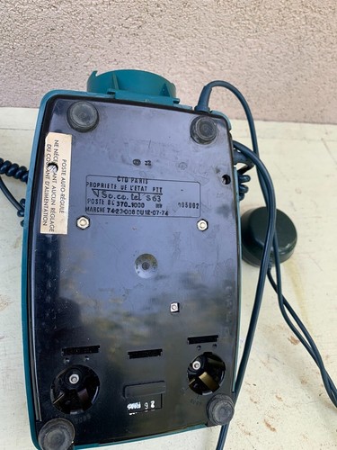 Ancien Téléphone fixe BLEU Vintage SOCOTEL S 63 à cadran Année 1974 - Zdjęcie 5 z 6
