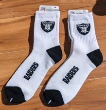 FBF Las Vegas Raiders Team Quarter Socks 501 White Large Mens 10-13 NWT 2x Pairs