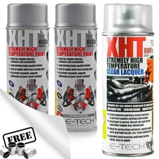 2x SILBER Hi Temperature XHT VHT Sprühlack + 1x Lack Motorblock Auspuff + C