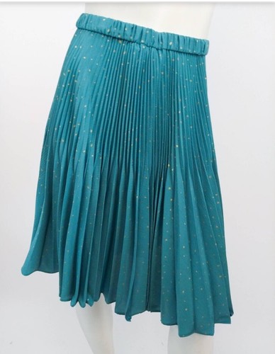 Vintage Jeanne Marc knife pleat Green skirt gold dots sz M