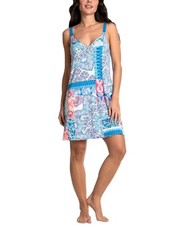 Linea Donatella Polyester Printed Sleeveless Chemise Blue Sleepwear Dress Size L