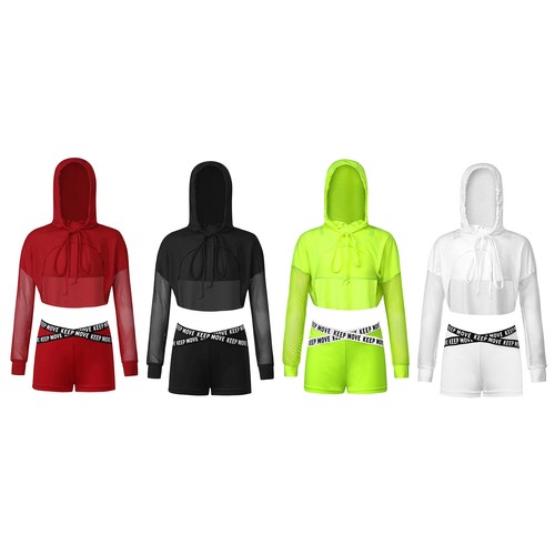 Children Girls Activewear Hooded Outfits Training Tracksuits Cropped Pants Jazz - Afbeelding 1 van 28