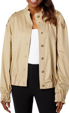 Halston Button Front Long Sleeve Elastic Waist Jacket Sheen Khaki Large Nwt $159